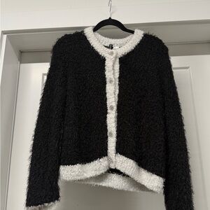 H&M Black and White Textured Cardigan